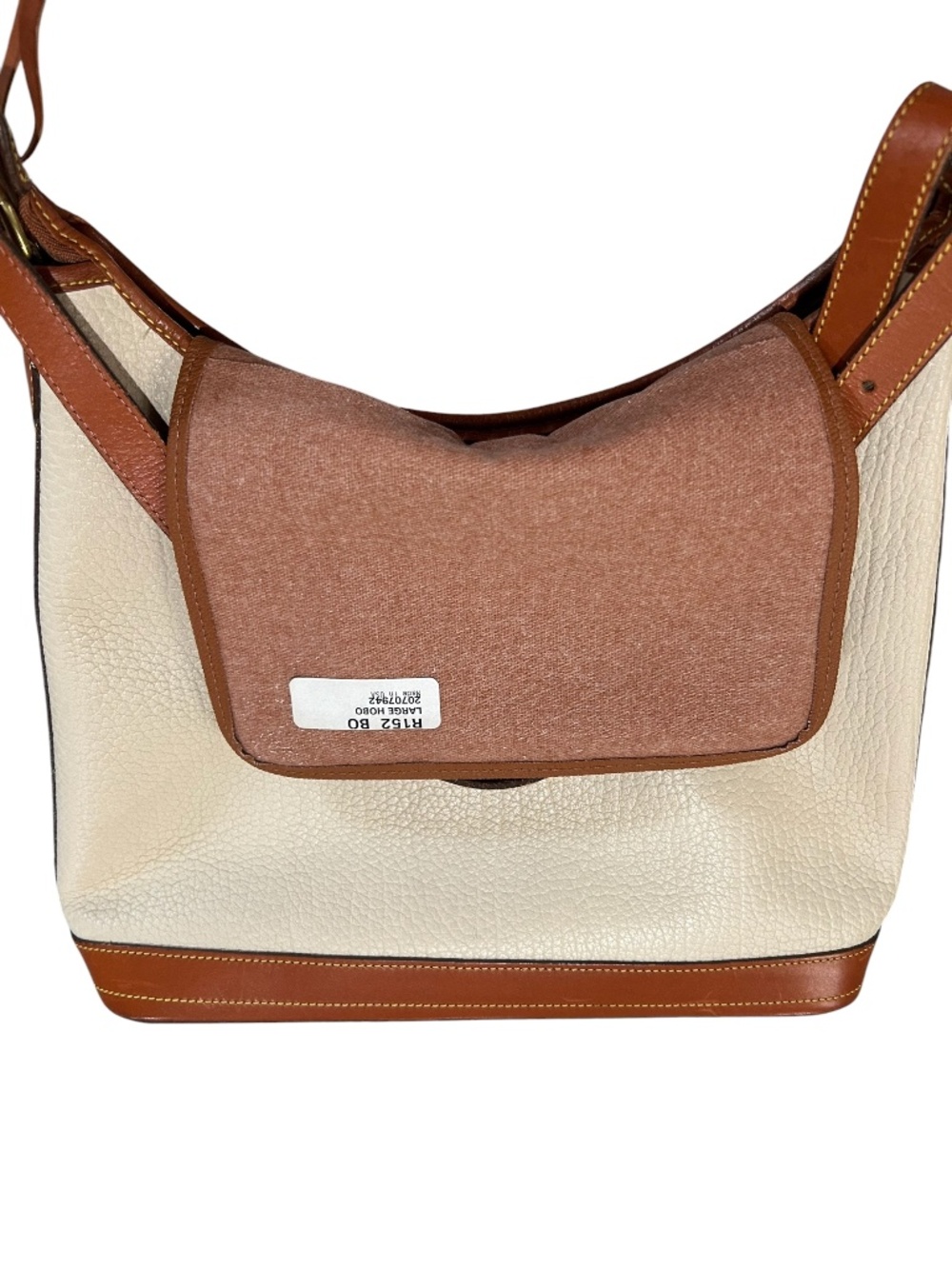 Vintage Dooney & Bourke Hobo Bag Cream Pebbled Leather Tote Bucket Top Zip - Picture 8 of 16